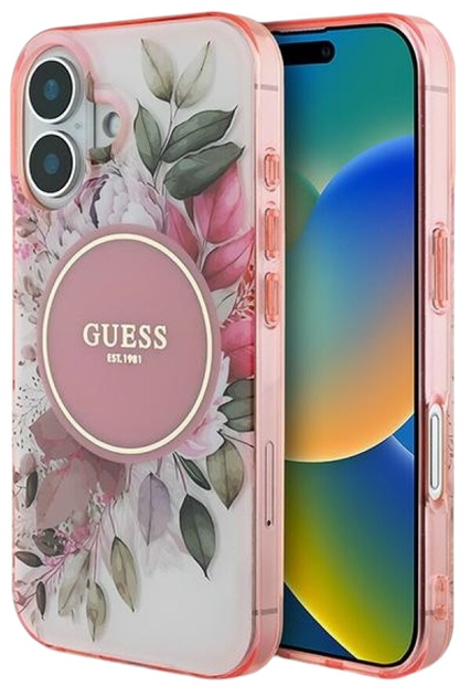 Etui Guess Hardcase IML Flower & Tonal Circle MagSafe do Apple iPhone 16 Pink (GUHMP16SHFWBDCEP) - obraz 1