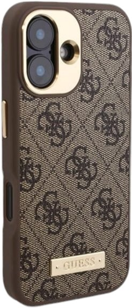 Etui Guess Hardcase 4G Logo Plate MagSafe do Apple iPhone 16 Brown (GUHMP16SU4GPRW) - obraz 4