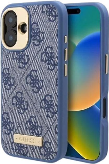 Панель Guess Hardcase 4G Logo Plate MagSafe для Apple iPhone 16 Blue (GUHMP16SU4GPRB) - зображення 1