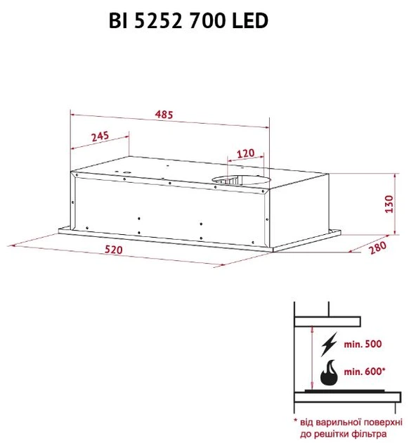Витяжка вбудована Perfelli BI 5252 I 700 LED - изображение 12