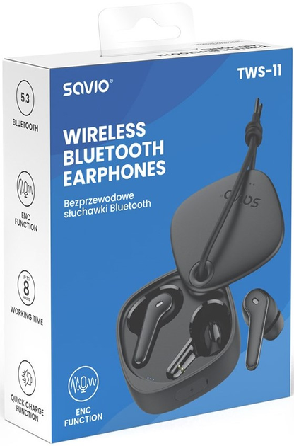 Słuchawki bezprzewodowe Savio ENC QC TWS-11 Black (5901986048107) - obraz 9