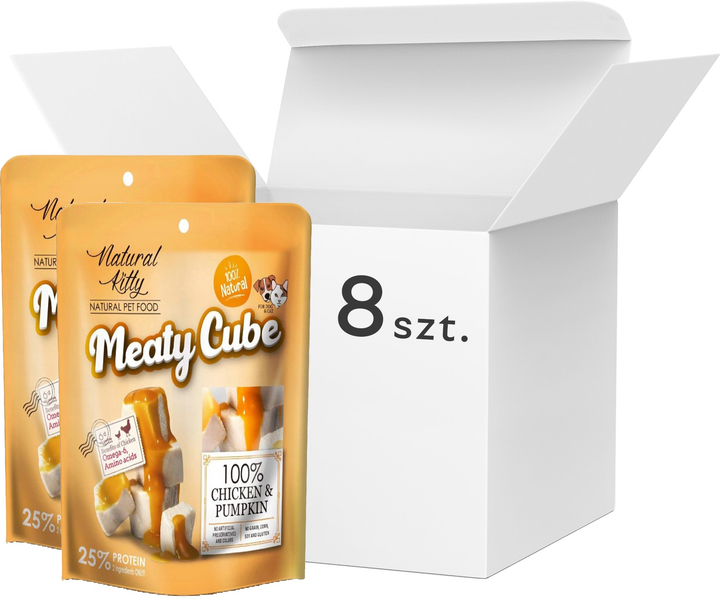 Opakowanie mokrej karmy Pettric Natural Kitty Meaty Cube z kurczakiem i dynią 8 x 60 g (4712937602283) - obraz 1