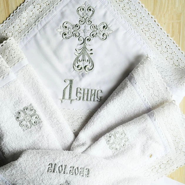 Именной набор для крещения Светлая любовь + махровая крыжма, мешочек для локона, мешочек для хранения 100х100 см белый (021) - изображение 6