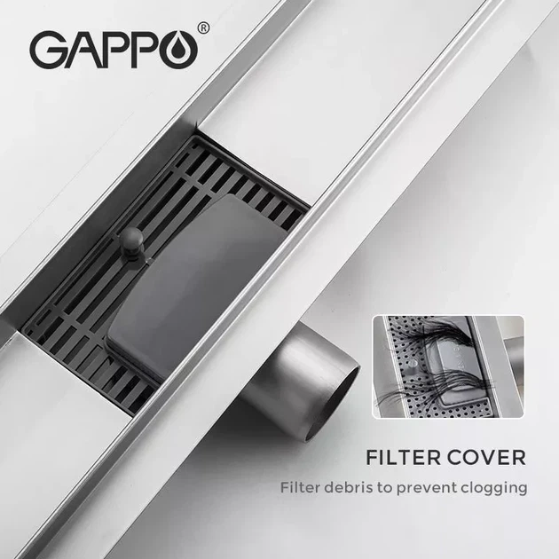 Трап для душа линейный GAPPO G85007-1 нержавеющая сталь 70x500 мм с решеткой (G85007-1) - изображение 5