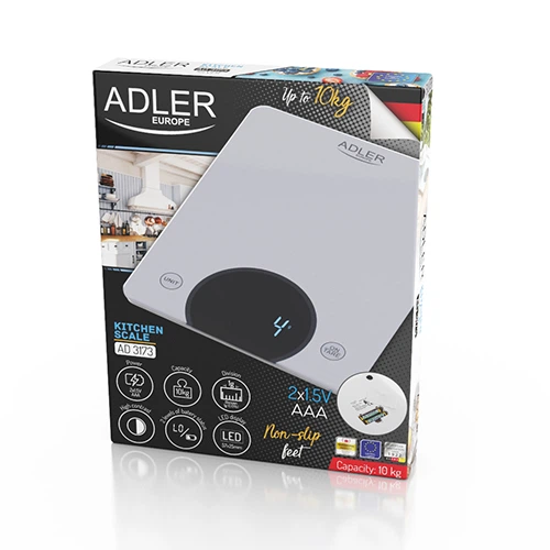 Ваги кухонні Adler AD 3173s до 10 кг 2x1.5V (AAA) LED - Фото 4 Ваги кухонні Adler AD 3173s до 10 кг 2x1.5V (AAA) LED - изображение 4