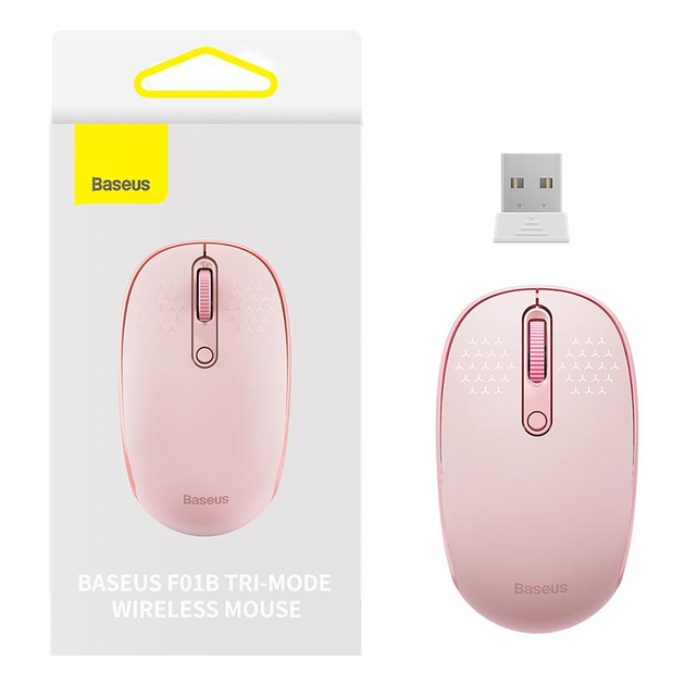 Мышь Baseus F01B Tri-Mode Wireless Mouse |2.4G/BT5.0+BT3.0, 800-1200-1600dpi, 1хАА | pink - изображение 6