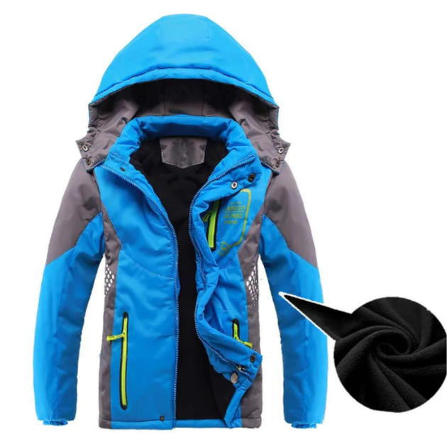 Водонепроникна зимова куртка з капюшоном Waterproof, Блакитний, 110 см - Фото 4 Водонепроникна зимова куртка з капюшоном Waterproof, Блакитний, 110 см - зображення 4