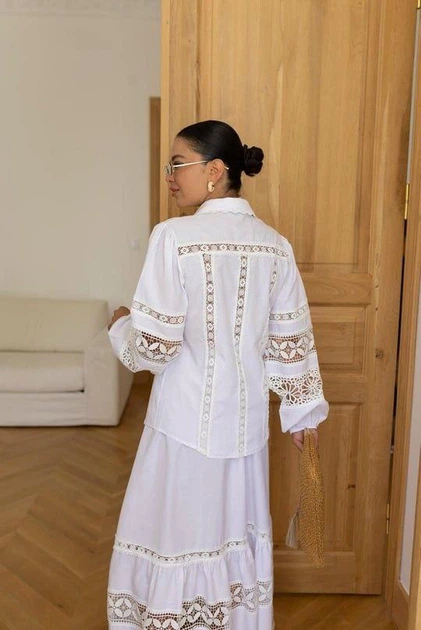 Жіноча сорочка на гудзиках з мережевом L біла - Фото 3 Жіноча сорочка на гудзиках з мережевом L біла - изображение 3