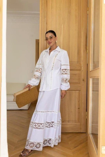 Жіноча сорочка на гудзиках з мережевом L біла - Фото 4 Жіноча сорочка на гудзиках з мережевом L біла - изображение 4