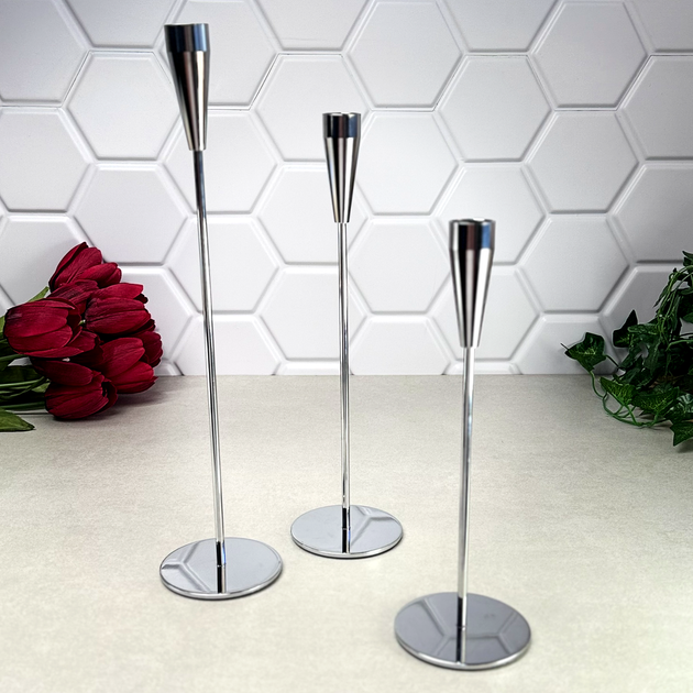 Подсвечники металлические высокие 3 предмета Silver Grace - Фото 4 Подсвечники металлические высокие 3 предмета Silver Grace - изображение 4