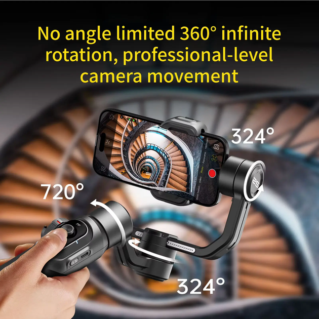 Стабілізатор ручний стедікам 3-х осьовий для телефону Aochuan Professional Gimbal Stabilizer Smart S2 Black - зображення 15