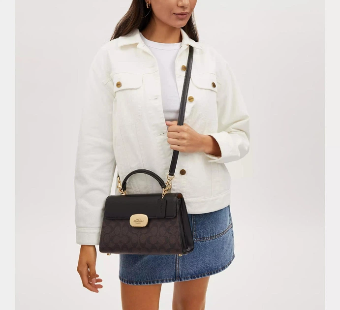 Cумка женская кожаная Coach Eliza Top Logo Brown Black SH826519 - Фото 4 Cумка женская кожаная Coach Eliza Top Logo Brown Black SH826519 - изображение 4