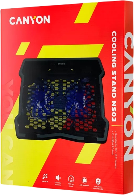 Podstawka pod laptopa Canyon NS03 2Fan 2USB LED Black (CNE-HNS03) - obraz 4