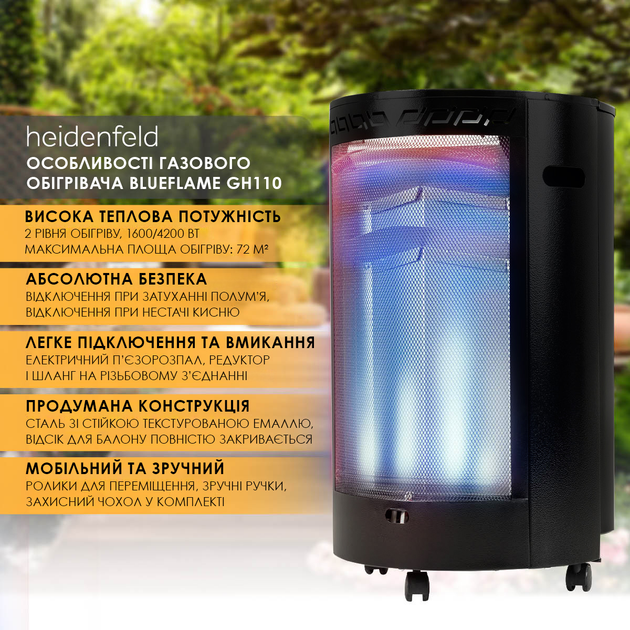 Газовий обігрівач з кисневим сенсором Heidenfeld Blueflame GH110 - зображення 8