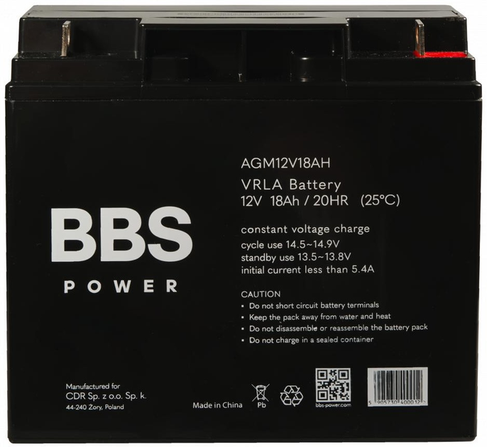 Akumulator BBS Power AGM12V18AH AGM VRLA 12 V 18 Ah - obraz 2