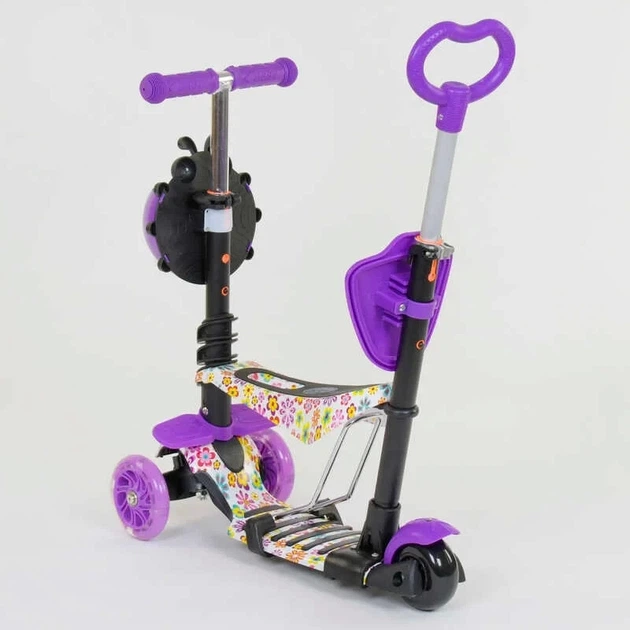 Детский самокат - трансформер 5 в 1 с подсветкой Best Scooter Божья коровка 97240 фиолетовый - изображение 6