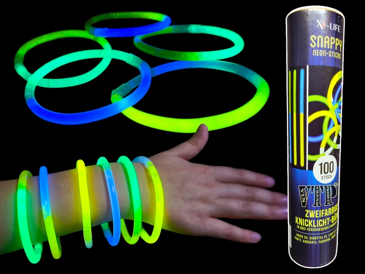 Неонові браслети палички Snappy neon-sticks двоколірні, що світяться 100шт Німеччина - Фото 2 Неонові браслети палички Snappy neon-sticks двоколірні, що світяться 100шт Німеччина - зображення 2