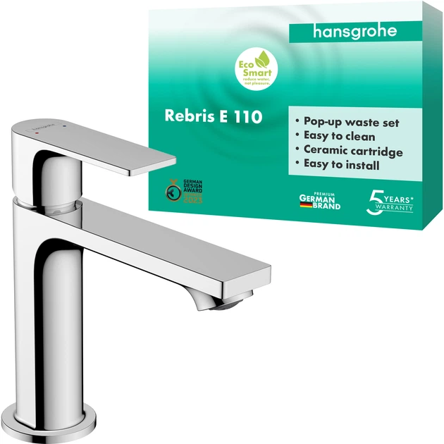 Смеситель для раковины HANSGROHE Rebris E 110 72557000 с донным клапаном - Фото 2 Смеситель для раковины HANSGROHE Rebris E 110 72557000 с донным клапаном - изображение 2