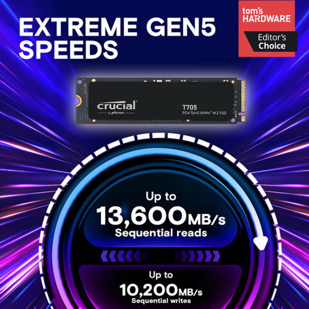 Dysk SSD Crucial T705 1TB PCIe Gen5.0 x4 NVMe M.2 SSD (CT1000T705SSD3) - obraz 2