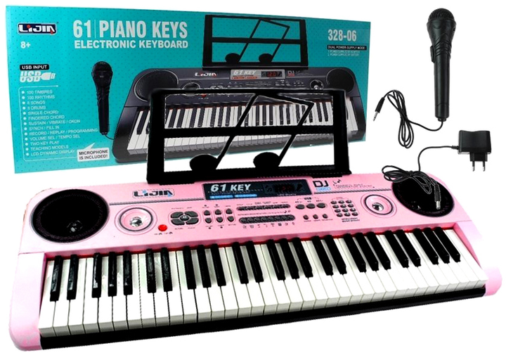 Syntezator LEAN Toys Keyboard Adapter Music Stand z mikrofonem Różowy (5905884457597) - obraz 1