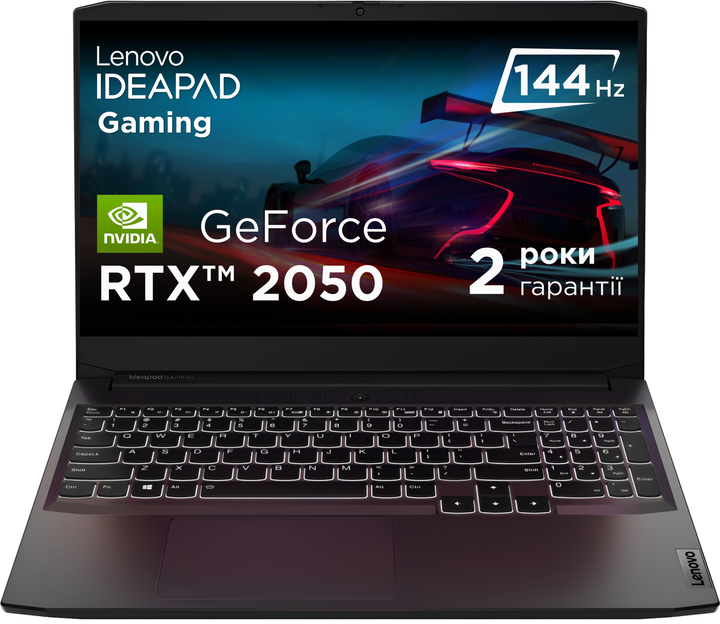 Ноутбук Lenovo IdeaPad Gaming 3 15ACH6 (82K202DBRA) Shadow Black / 15.6" IPS Full HD 144 Гц / AMD Ryzen 5 5500H / RAM 16 ГБ / SSD 512 ГБ / nVidia GeForce RTX 2050, 4 ГБ - зображення 2