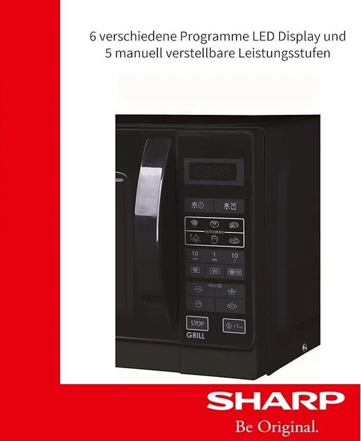 Мікрохвильова піч з грилем Sharp R642BKW 20 л 800 Вт чорний - зображення 5