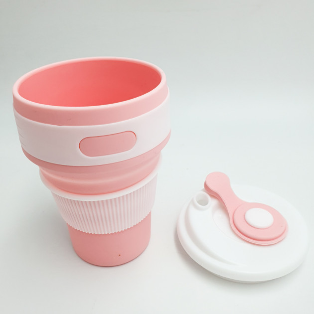 Стакан складной силиконовый Collapsible Coffee Cup чашка 350мл розовый - изображение 3
