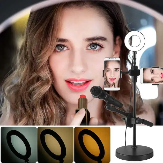 Штатив з LED-лампою, тримачем для мікрофона та телефона Youtuber HA-12 - изображение 5