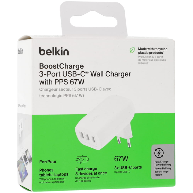 Мережевий зарядний пристрій Belkin 67 Вт USB-C PD 3.1 PPS Wall Charger White (745883860081) - зображення 12