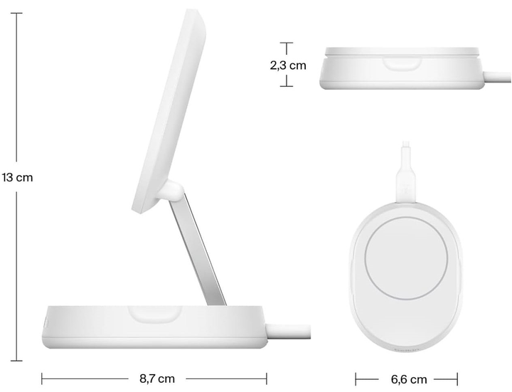 Бездротова зарядка Belkin BoostCharge Pro Convertible Magnetic Wireless Charging Stand with Qi2 15W + 20W USB-C Power Supply White (745883868445) - зображення 6
