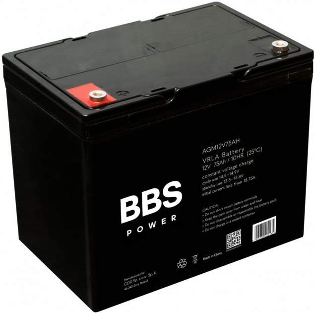 Акумулятор BBS Power AGM12V75AH AGM VRLA 12 V 75 Ah - зображення 1