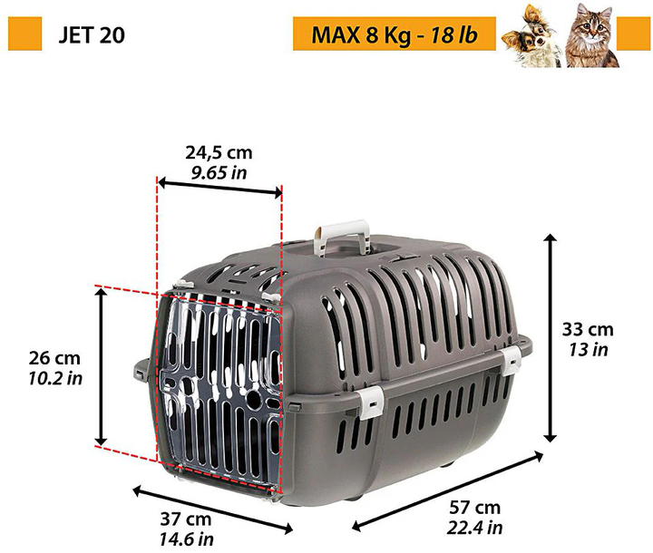 Переноска Ferplast JET 20 для котів і маленьких собак до 8 кг 57 x 37 x 33 см Сіра (8010690184135) - зображення 8