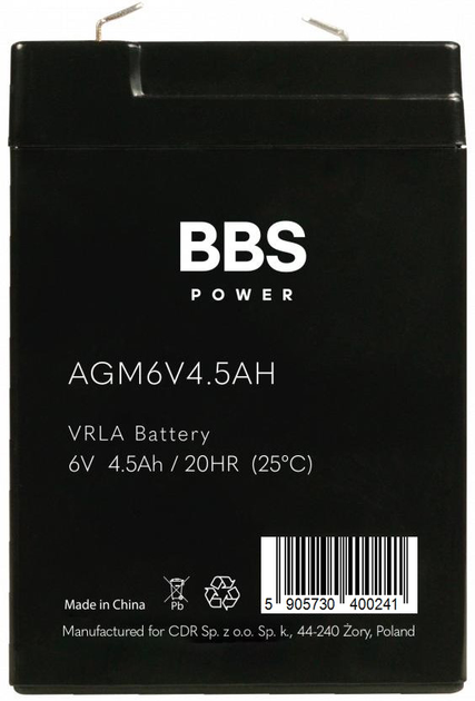 Акумулятор BBS Power AGM6V4.5AH AGM VRLA 6 V 4.5 Ah - зображення 2