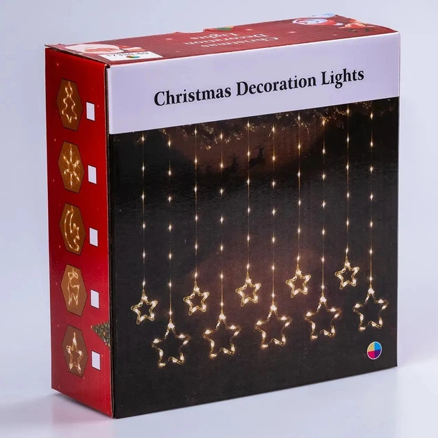 Гирлянда светодиодная GarlandoPro 1733069ML Штора 120 LED 3х0,9 м звезда и елка 10 фигур мультиколор (117-107-1733069ML) - Фото 6 Гирлянда светодиодная GarlandoPro 1733069ML Штора 120 LED 3х0,9 м звезда и елка 10 фигур мультиколор (117-107-1733069ML) - изображение 6