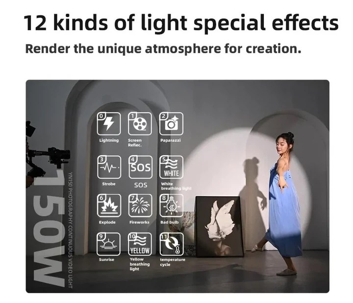 LED-світло освітлювач студійне світло Yongnuo YN150 2700-6500K - зображення 9