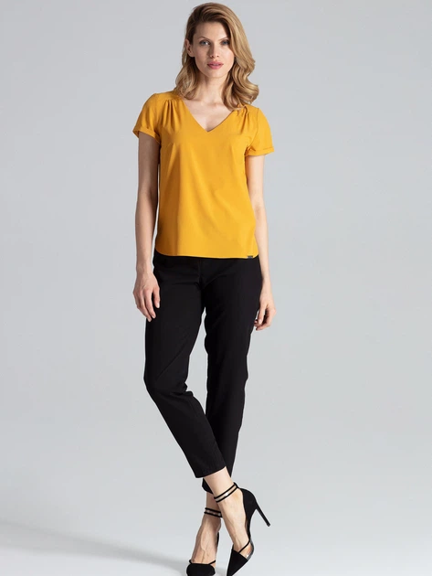 Bluzka damska z dekoltem v Figl M665 S Musztardowa (5902194367370) - obraz 5