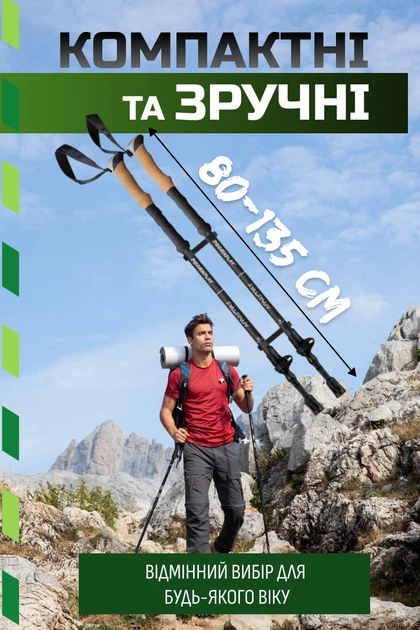 Треккинговые палки PowerPlay 9107 Friluftsliv 80-135 см Black/White (PP_9107_FRILUFTSLIV) - изображение 10