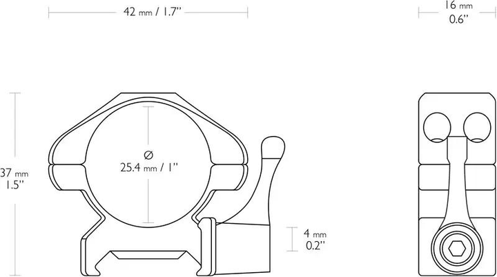 Кольца быстросъемные Hawke Precision Steel. d - 25.4 мм. Low. Weaver/Picatinny - изображение 2