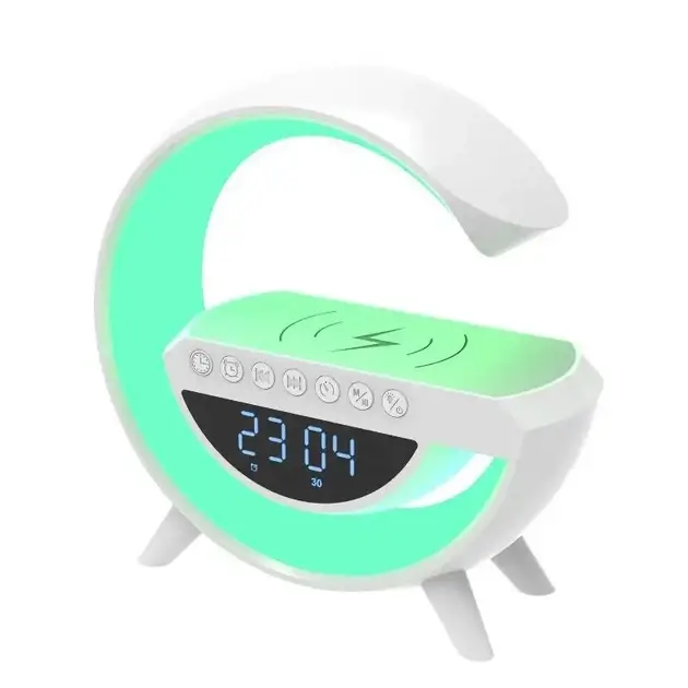 Портативная колонка c RGB-подсветкой, часами BT/TF/Wireless Charger/USB/FM/AUX 20 Вт, белый - изображение 3