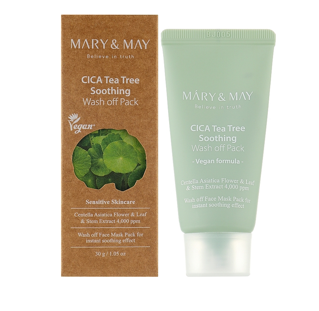 Успокаивающая глиняная маска для чувствительной кожи MARY&MAY Cica TeaTree Soothing Wash off Pack, 30 мл - Фото 1 Успокаивающая глиняная маска для чувствительной кожи MARY&MAY Cica TeaTree Soothing Wash off Pack, 30 мл - изображение 1