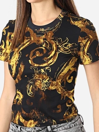 Футболка бавовняна жіноча Versace Jeans Couture vjc76hah6d8js287g89 L Чорний/Жовтий (8052019589078) - зображення 3