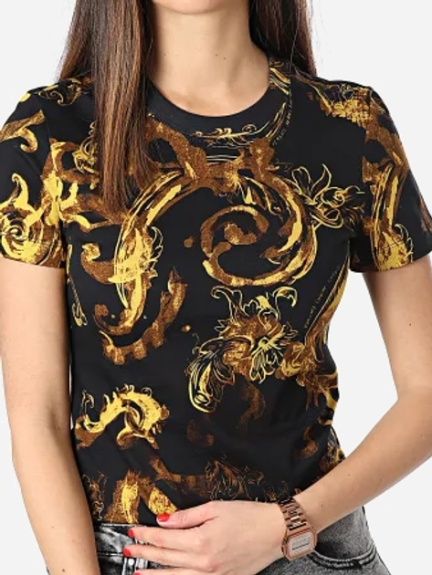 T-shirt damski bawełniany Versace Jeans Couture vjc76hah6d8js287g89 XS Czarny/Żółty (8052019589115) - obraz 1