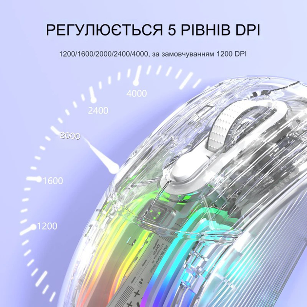 Беспроводная игровая прозрачная мышь Attack Shark X2 Pro с цифровым дисплеем USB 2,4G 300 мАч White - изображение 9