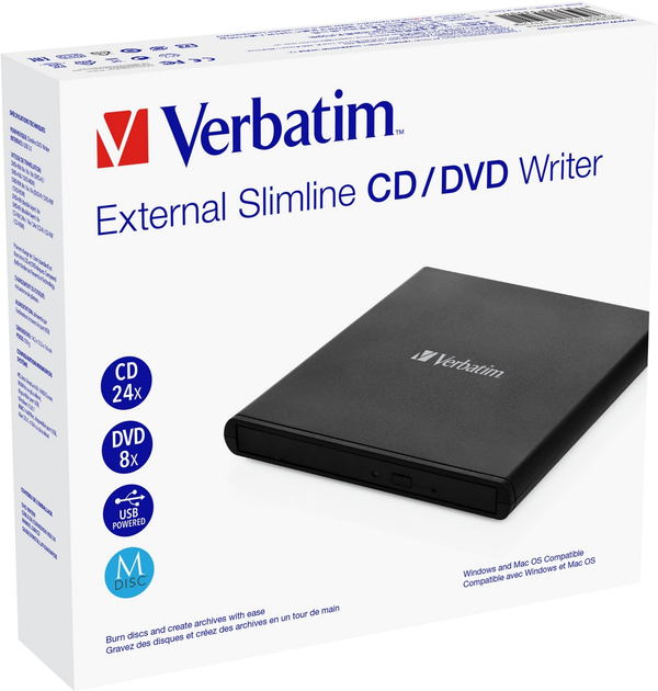 Napęd optyczny Verbatim External Slimline CD/DVD Writer USB 2.0 Black (53504) - obraz 2