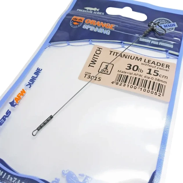 Повідець Ukrspin Orange Spinning титан AFW 23см 9кг (20lb)/0.35 мм, помаранчевий, 1шт (1590.03.30) - Фото 2 Повідець Ukrspin Orange Spinning титан AFW 23см 9кг (20lb)/0.35 мм, помаранчевий, 1шт (1590.03.30) - зображення 2
