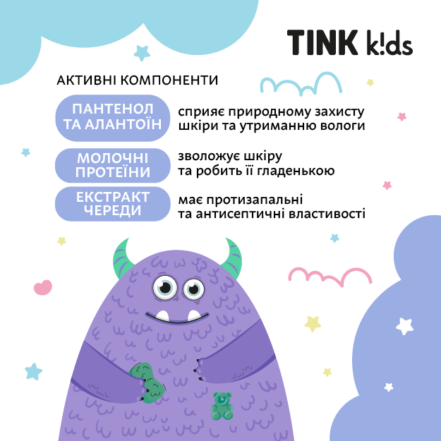 Детское средство для купания 3 в 1 Tink kids Gummy Bears 500 мл (4823109410893) - Фото 6 Детское средство для купания 3 в 1 Tink kids Gummy Bears 500 мл (4823109410893) - изображение 6