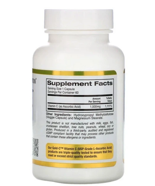 California Gold Vitamin C 1000 mg 60 капсул Витамин С USA 8 98220 00931 2 в упаковке (VMD-1205484) - изображение 2