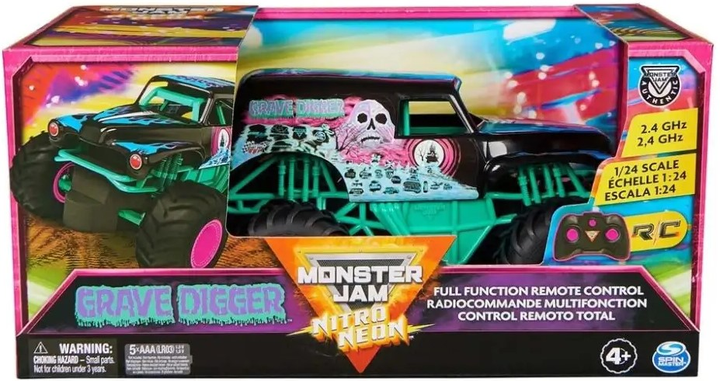 Машинка на радіокеруванні Monster Jam RC 1:24 Neon Grave Digger (0778988499887) - зображення 1