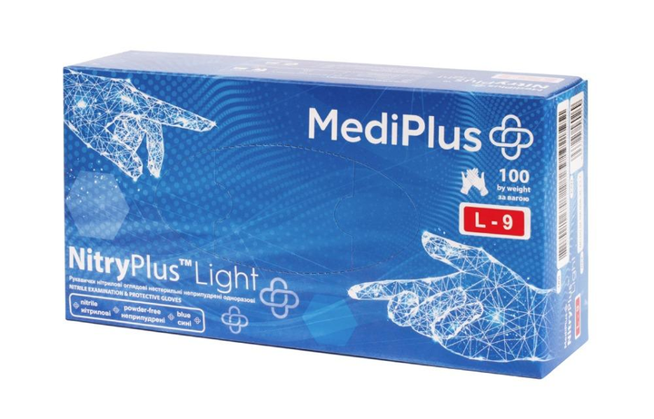 Рукавички нітрилові MediPlus NitryPlus Light 3,4 г L Сині 100 шт (00-00000273) - изображение 1