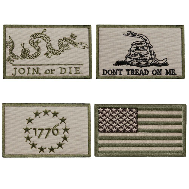 Набір шевронів 4 шт з липучкою JOIN OR DIE + DON'T TREAD ON ME + 1776 + Прапор США 5х8 см, вишитий патч нашивка шеврон - зображення 1